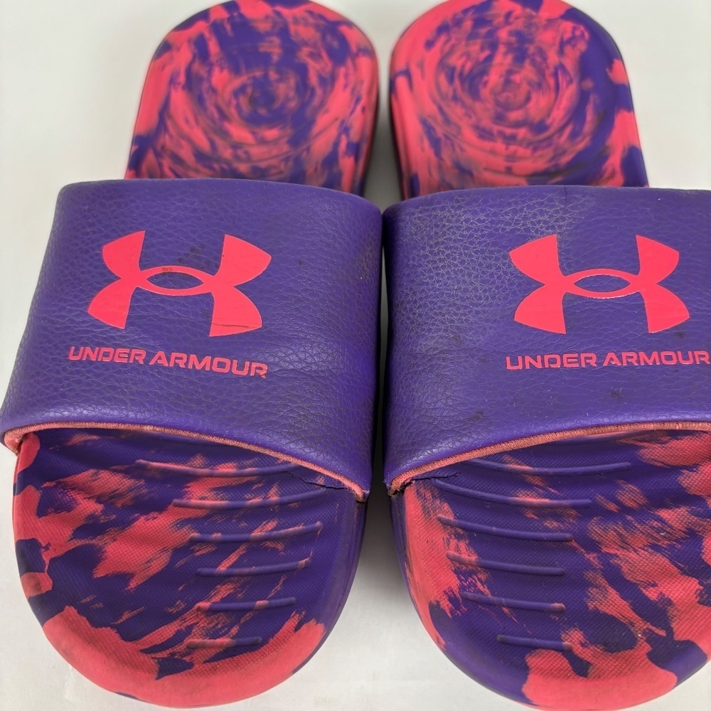 Under Armour size Y4 UA Graphic Logo Purple/Pink Slides/Sandals - Picture 4 of 10